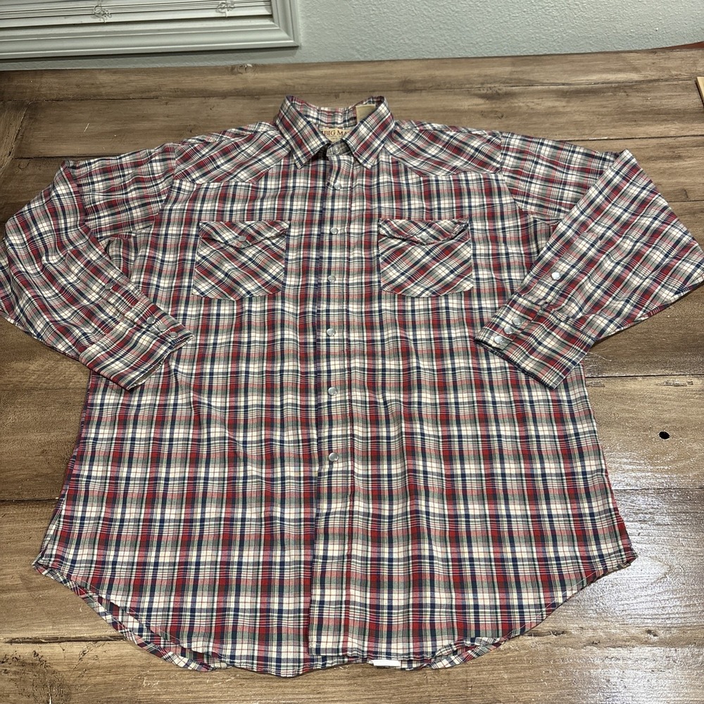 Vintage Big Mac Work‎ Wear Shirt Men's Large Pearl Snap Plaid Pocket